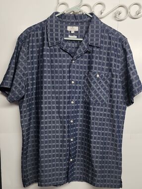 Next Resort Wear Laundered Navy Blue Grid Short-Sleeve Button-Down Shirt Size L